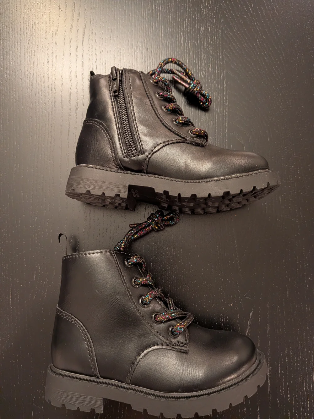 Kids Black Lace-Up Combat Boots